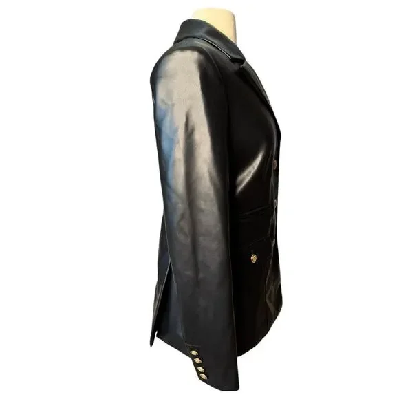 7 For All Mankind Faux Leather Black Blazer Women's Medium Gold Buttons - Picture 7 of 8